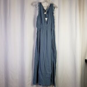 Laundry by Shelli Segal Slate Blue Cotton Gauze Lace Trim Maxi Dress LY21074C L